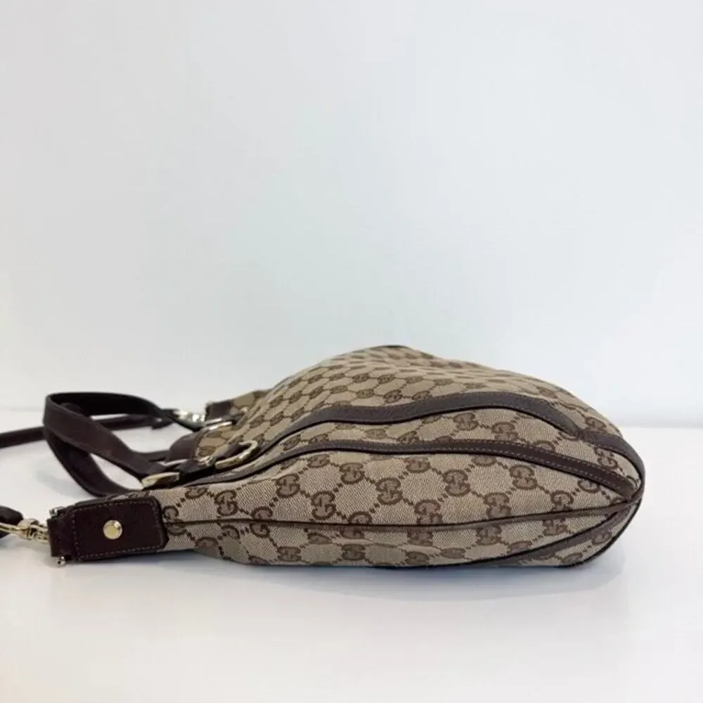 GUCCI Abbey GG Web Canvas Leather Brown Convertible Hobo Bag Tote Logo Handbag
